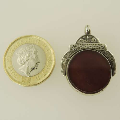 Victorian English silver and bloodstone swivel fob c1896