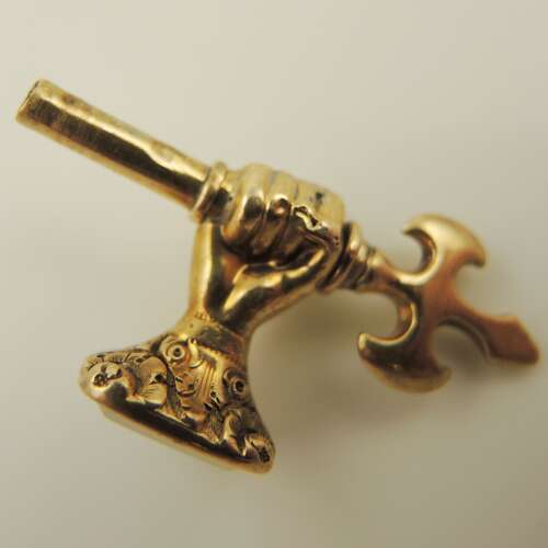 Solid 15K Gold AXE and FIST shaped pocket watch key c1820