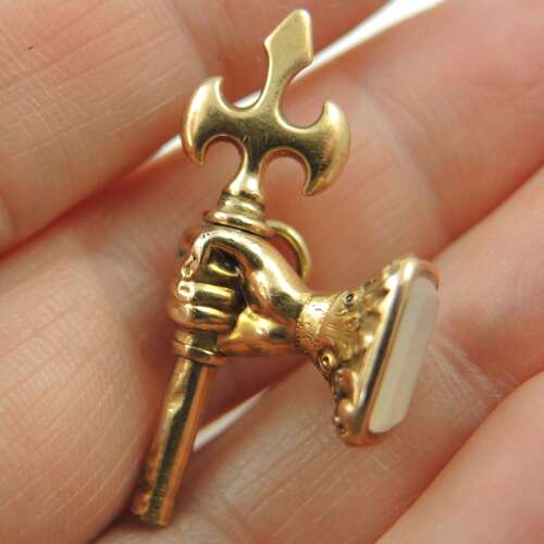 Solid 15K Gold AXE and FIST shaped pocket watch key c1820