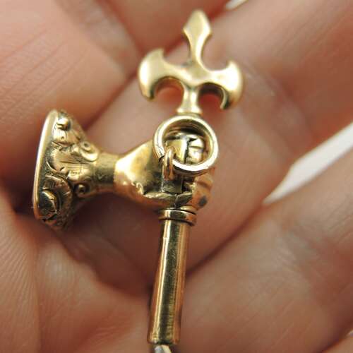 Solid 15K Gold AXE and FIST shaped pocket watch key c1820