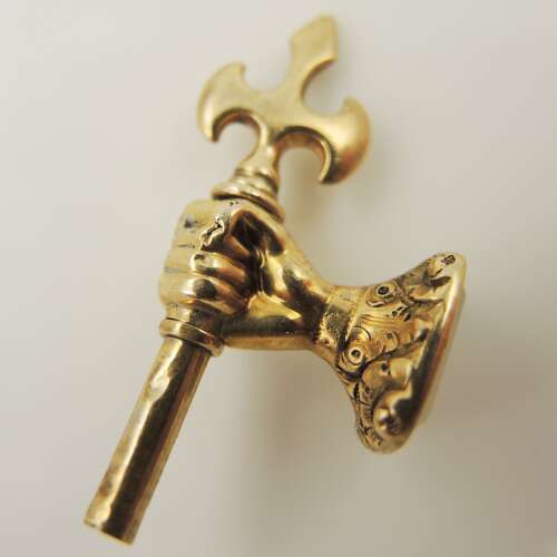 Solid 15K Gold AXE and FIST shaped pocket watch key c1820