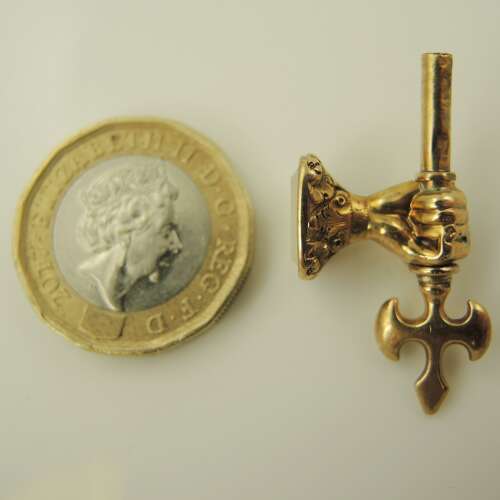 Solid 15K Gold AXE and FIST shaped pocket watch key c1820