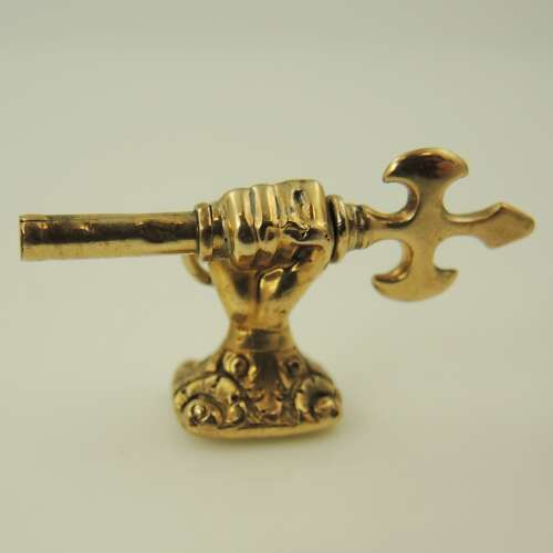 Solid 15K Gold AXE and FIST shaped pocket watch key c1820