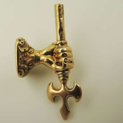 Solid 15K Gold AXE and FIST shaped pocket watch key c1820
