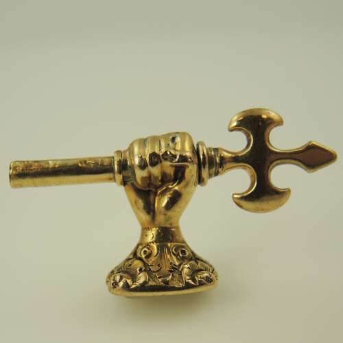 Solid 15K Gold AXE and FIST shaped pocket watch key c1820