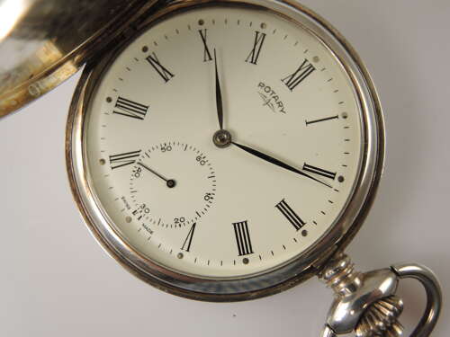 Sterling silver full hunter pocket watch by Rotary. Recent