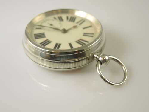 LARGE English silver key wound pocket London 1890