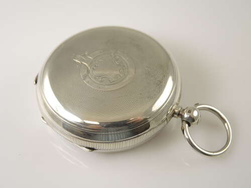 LARGE English silver key wound pocket London 1890