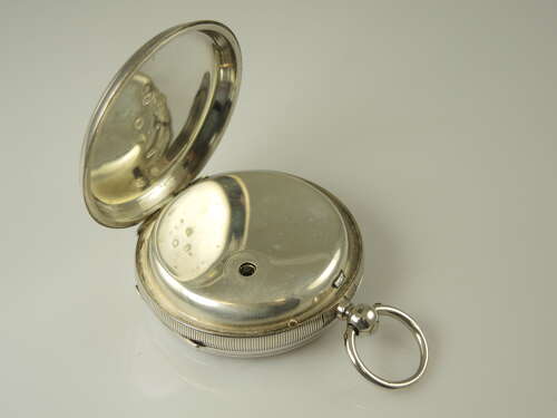 LARGE English silver key wound pocket London 1890