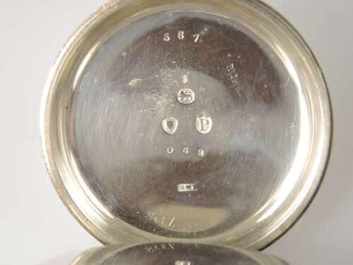 LARGE English silver key wound pocket London 1890