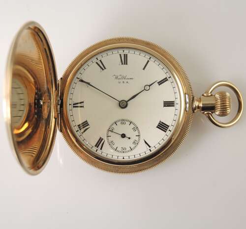 MINT 16 size 21 Jewel Waltham Crescent St gold plated full hunter pocket watch c1921