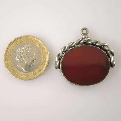 Victorian English silver and bloodstone swivel fob c1888