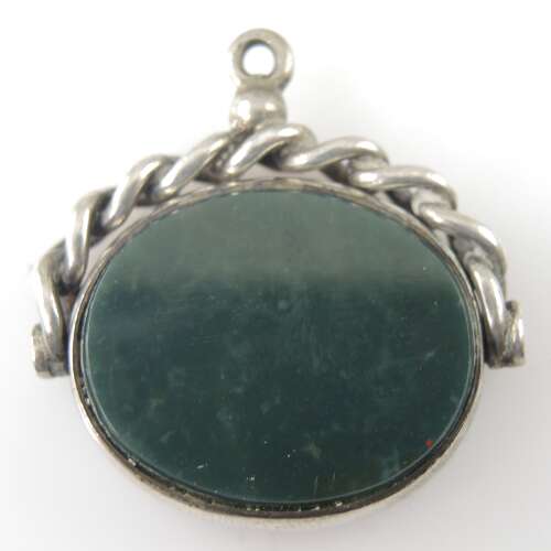 Victorian English silver and bloodstone swivel fob c1888