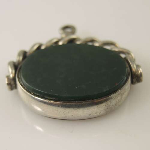 Victorian English silver and bloodstone swivel fob c1888