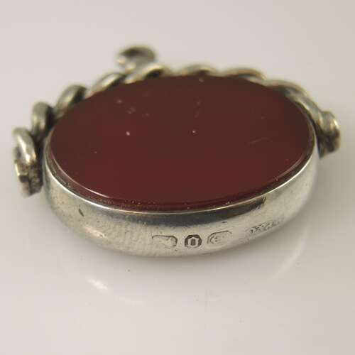 Victorian English silver and bloodstone swivel fob c1888