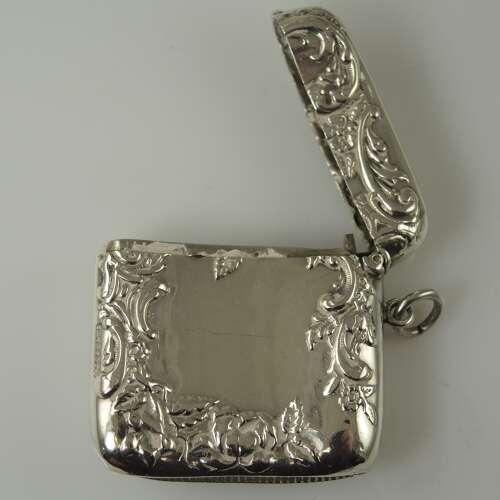 SUPERB Victorian English silver Vesta case with Repousse work c1898