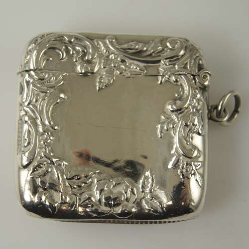 SUPERB Victorian English silver Vesta case with Repousse work c1898