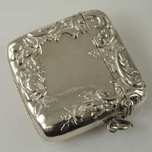 SUPERB Victorian English silver Vesta case with Repousse work c1898
