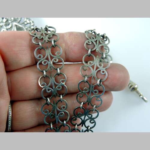 Victorian Silver Chatelaine belt hook and panel and watch chain c1890