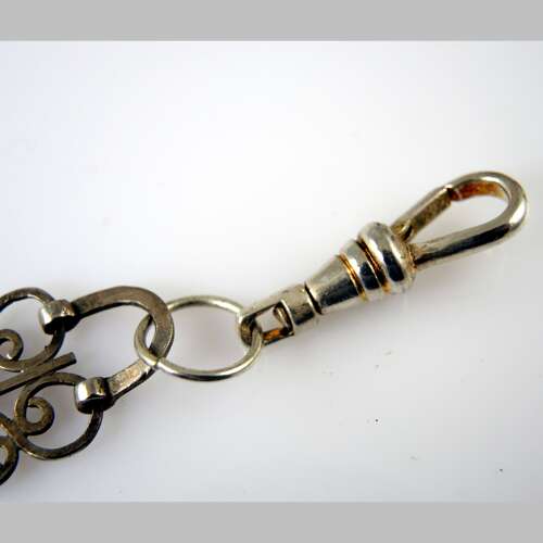 Victorian Silver Chatelaine belt hook and panel and watch chain c1890