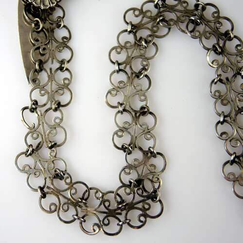 Victorian Silver Chatelaine belt hook and panel and watch chain c1890