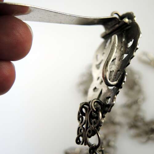 Victorian Silver Chatelaine belt hook and panel and watch chain c1890