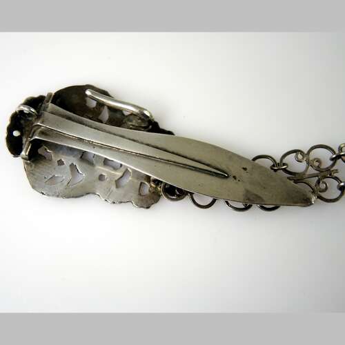 Victorian Silver Chatelaine belt hook and panel and watch chain c1890