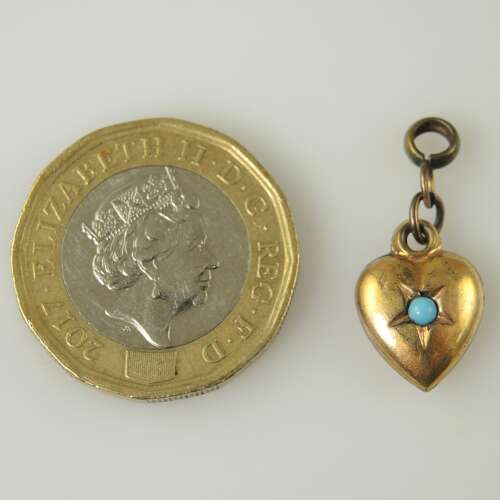 Gilt metal and turquoise set HEART fob c1890