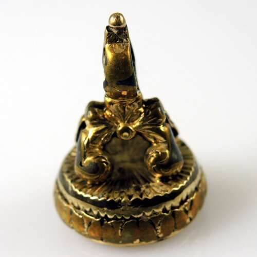 Victorian gilt metal and AGATE set seal fob c1890