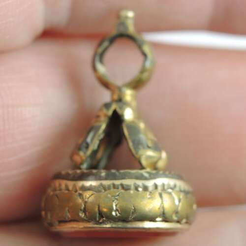 Victorian gilt metal and AGATE set seal fob c1890