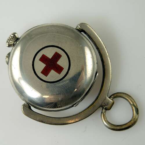 Unusual silver and enamel RED CROSS fob watch c1910