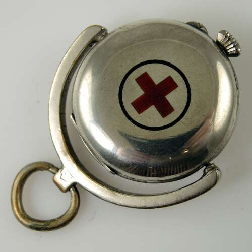 Unusual silver and enamel RED CROSS fob watch c1910