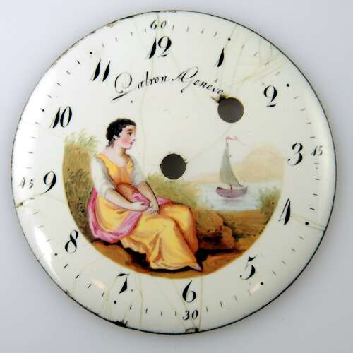 Georgian original PAINTED enamel VERGE Dial . PATRON c1800