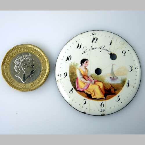 Georgian original PAINTED enamel VERGE Dial . PATRON c1800