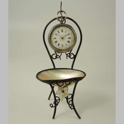 Victorian gilt and abalone shell pocket watch stand. Souvenir from Aberystwyth c1850