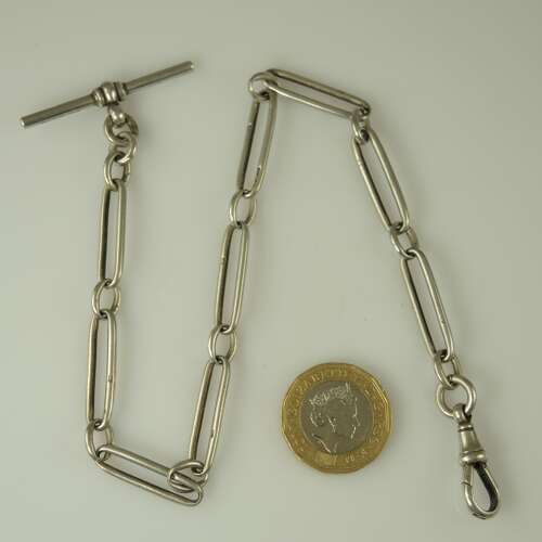 English silver pocket watch chain with Trombone links. 1902