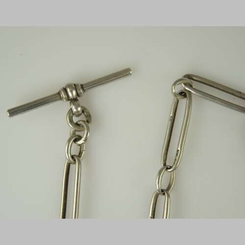 English silver pocket watch chain with Trombone links. 1902