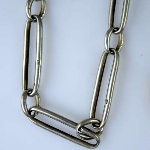 English silver pocket watch chain with Trombone links. 1902