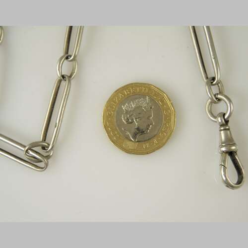 English silver pocket watch chain with Trombone links. 1902