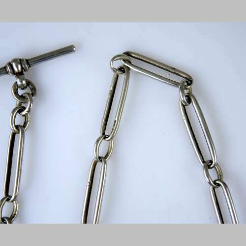 English silver pocket watch chain with Trombone links. 1902